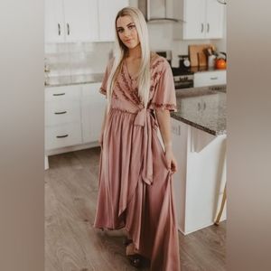 Fair Verona Dusty Pink Wrap Maxi Dress - L One Loved Babe boho floral dress